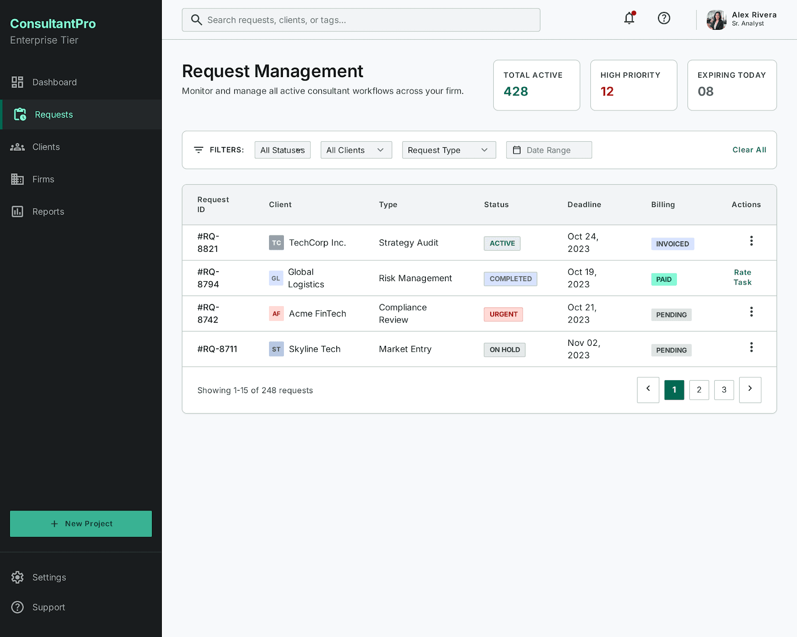 Request Inventory & Filters